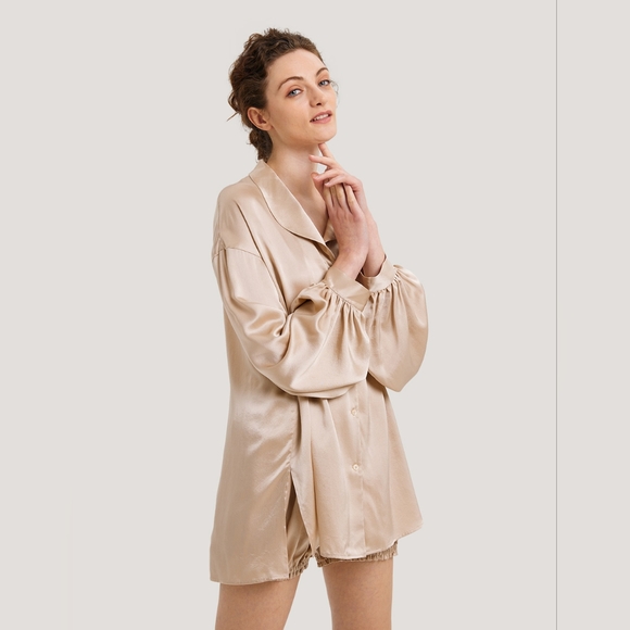 NWT Relaxed Silk Pajama Top (Oatmeal) - NAP Loungewear